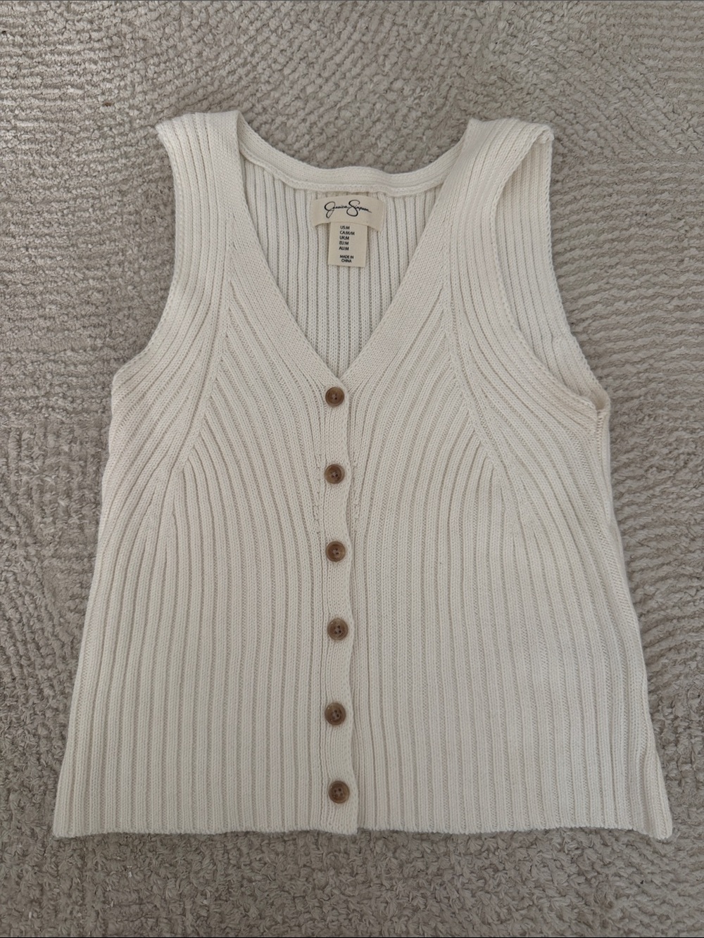 Jessica Simpson Cream Ribbed Button-Front Tank